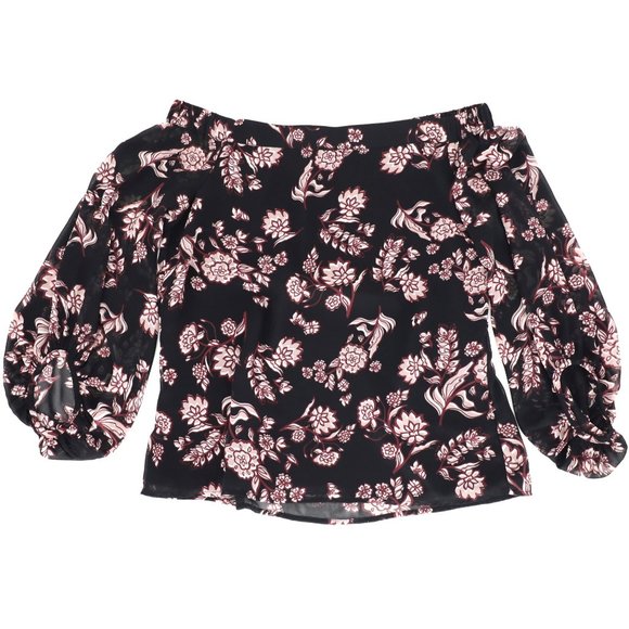 Bardot Chiffon Off the Shoulder Floral Print Top Bell Sleeves Blouse Top Size S - Picture 2 of 9